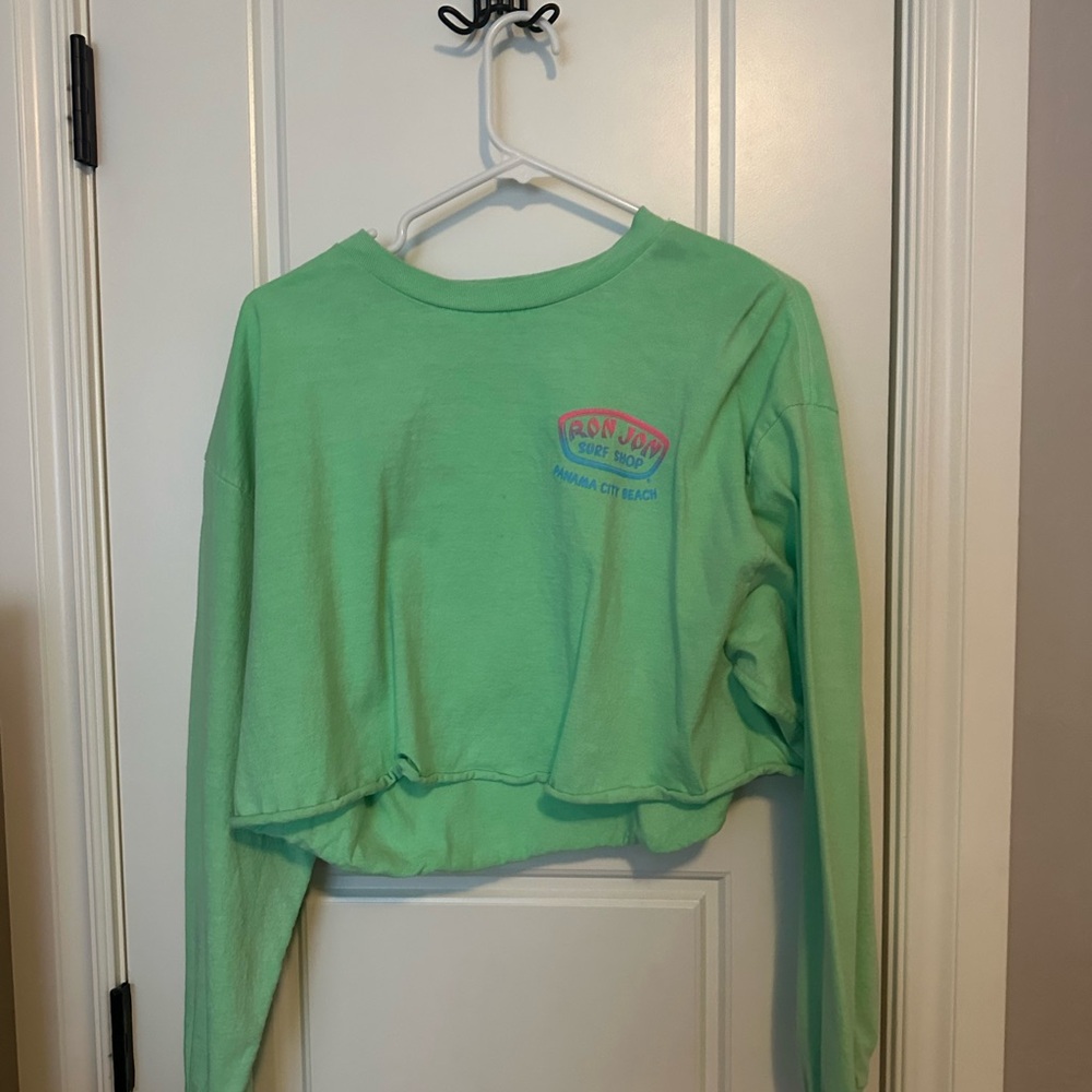 Ron Jon Surf Shop - M - Lime green, blue, and pink long-sleeve cropped shirt